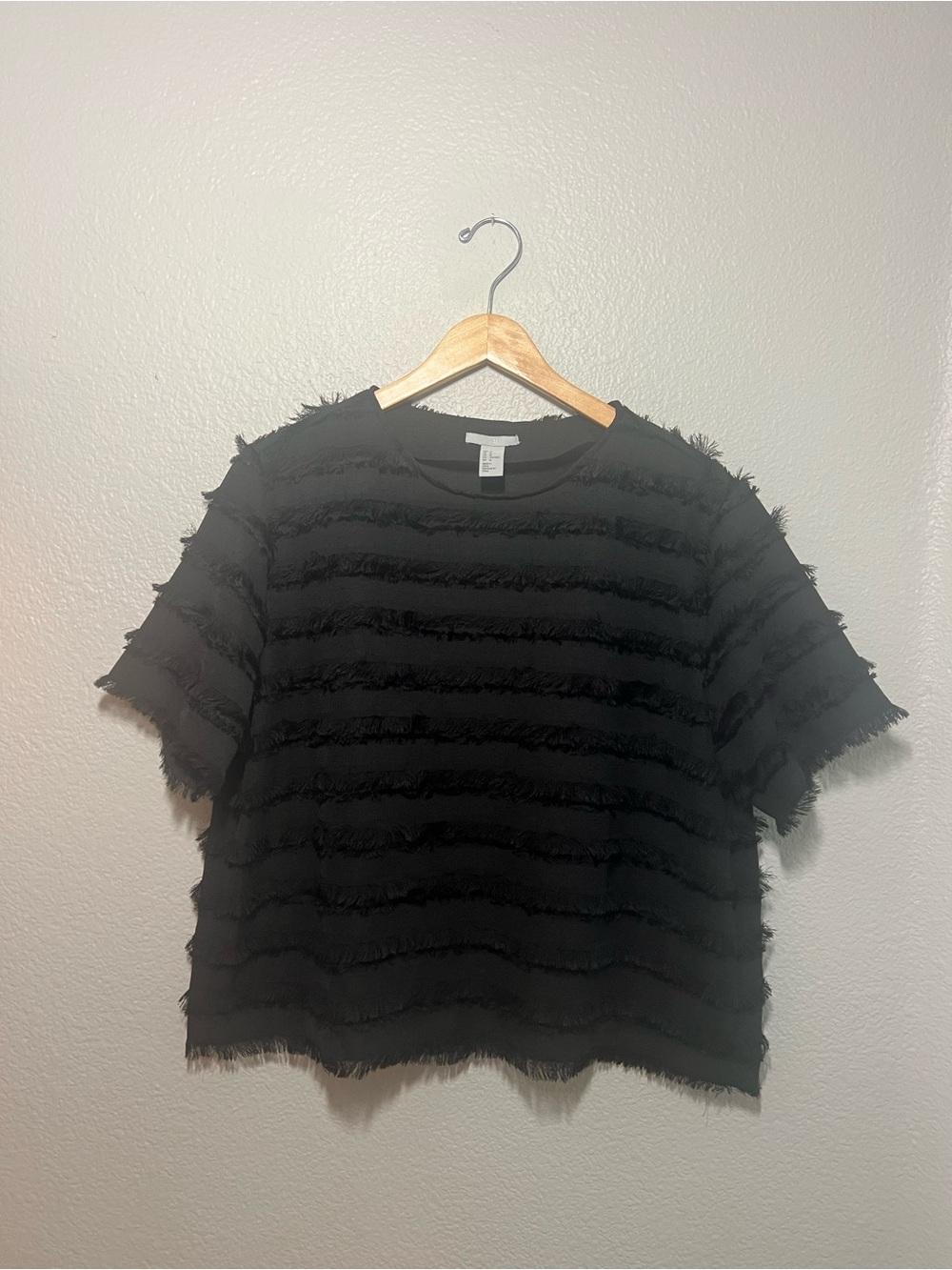 H&M Black Fringe Detail Blouse Size 14